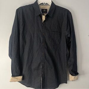 Craft Flow Men Blue Tan Long Tiny Dotted Print Sleeve ShirtSize Medium Contrast